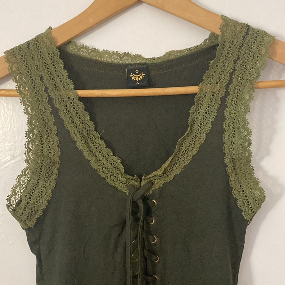 SATI Creation lace trim tie up stretch tank top